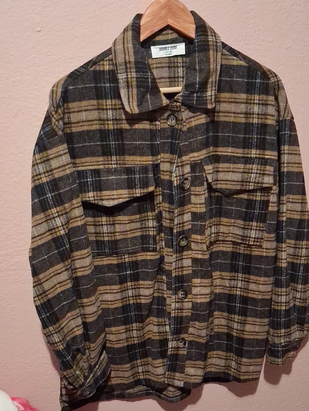 Double Zero Black and Brown Plaid Lightweight Shirt Jacket